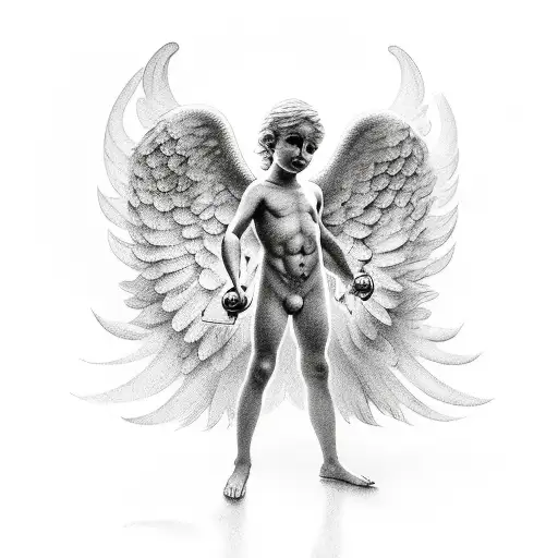 cherub angel holding a gun tattoo design idea