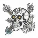 skull with third eye and LSD on tongue sticking out surrounded tattoo design idea