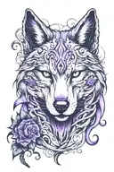wolf head with purple flames surounded by snakes from medusas head with butterflies   tattoo design idea