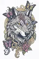 wolf head with purple flames surounded by snakes from medusas head with butterflies   tattoo design idea