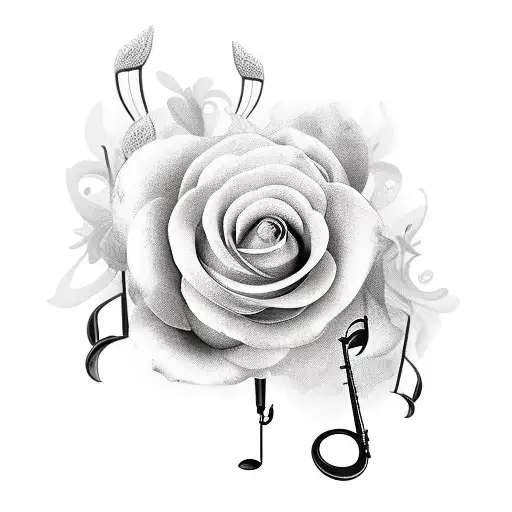 flowers, music, saxophone tattoo design idea