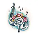 flowers, music, saxophone tattoo design idea