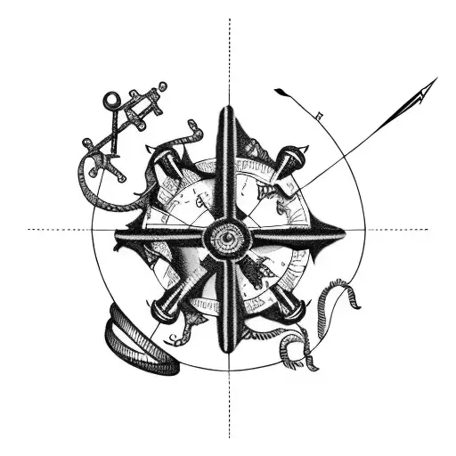 A sewing needle and thread unraveling a treasure map tattoo design idea