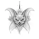 A mystical book with intricate crochet patterns on the cover, surrounded by gothic elements like bats and roses tattoo design idea