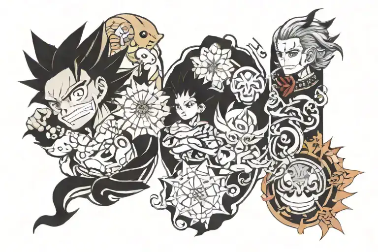 re:zero, one piece, hunterxhunter inspired forearm-band tattoo design idea