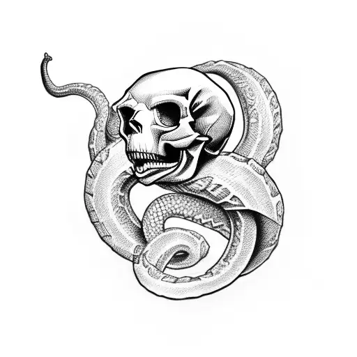 skull snake bitting tattoo design idea
