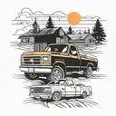 2 tucks going down a road side my side sunset 1 truck is a 1996 Ford F-150 the 2 one is a 1985 Chevrolet C10 Silverado tattoo design idea