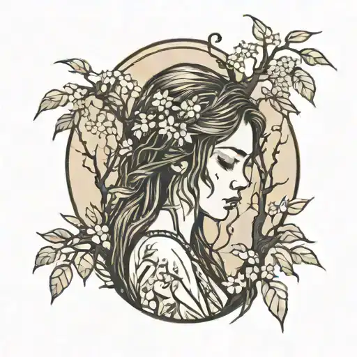 girl crying under willow tree  tattoo design idea