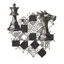 A geometric pattern inspired by chess pieces with a hidden letter element tattoo design idea