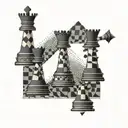 A geometric pattern inspired by chess pieces with a hidden letter element tattoo design idea