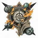 Jedi with an order symbol, on a ship and in the background a burning planet tattoo design idea