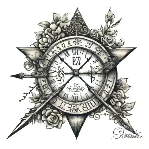 one arrow with Roman numerals of 1955 and 2023 tattoo design idea