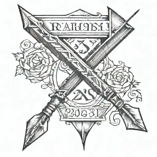 arrow with Roman numerals of 1955 and 2023 tattoo design idea