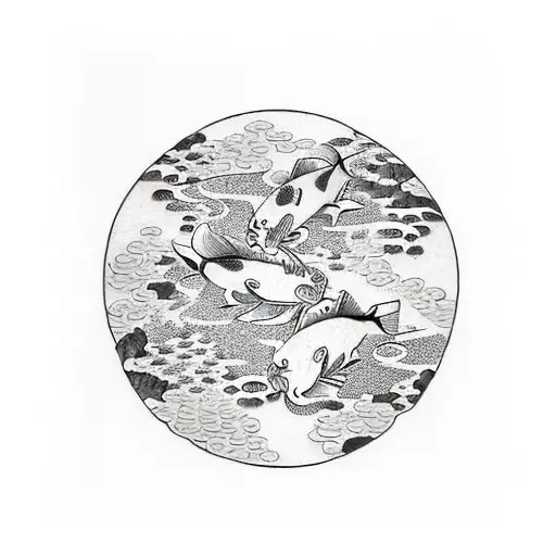 Koi Fish pond japanese garden mountaintop  tattoo design idea