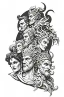 zeus, hades, medusa and ares tattoo design idea