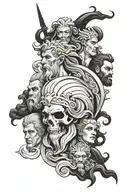 zeus, hades, medusa and ares tattoo design idea