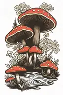 mushroom forest scene tattoo design idea