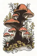 mushroom forest scene tattoo design idea