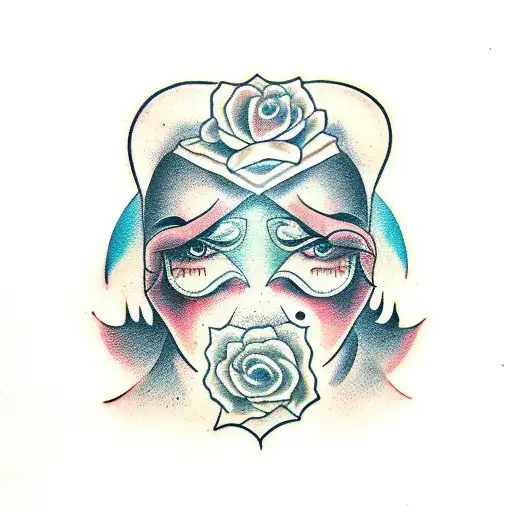 woman and devil face tattoo design idea