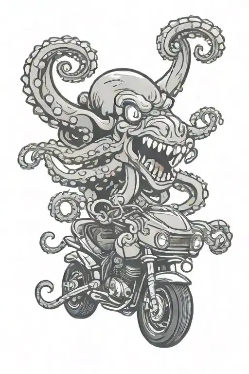 octopus driving a dodge challenger tattoo design idea