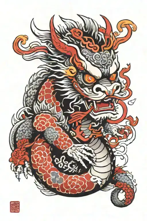 dragon nad daruma doll tattoo design idea