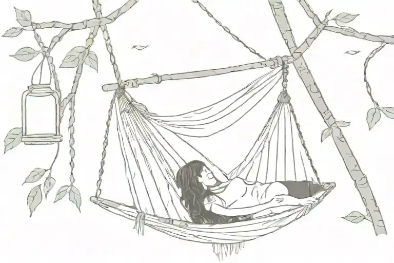 hammock, leaves, lantern, pippi braids, orphan annie locket, stingray tattoo design idea