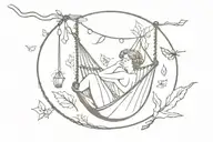 hammock, leaves, lantern, pippi braids, orphan annie locket, stingray tattoo design idea