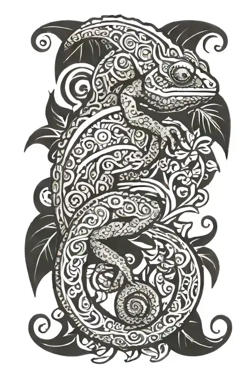 chameleon climbing over tribal tattoo tattoo design idea