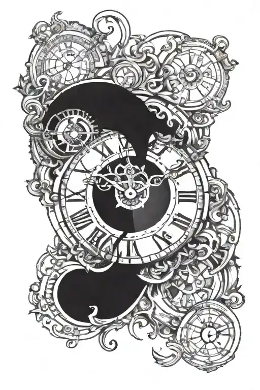 clock face one eye tattoo design idea