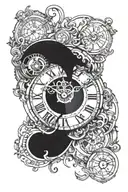 clock face one eye tattoo design idea
