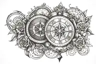compass and clock face tattoo design idea