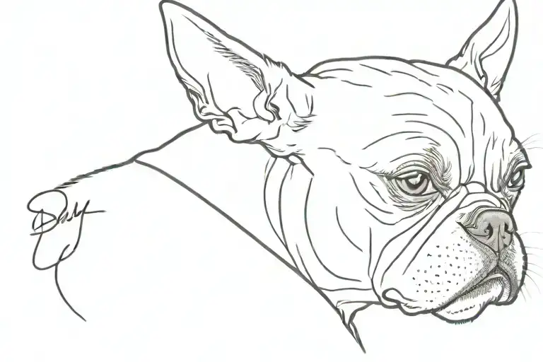 Outline of boston terrier ears with Jay written in cursive under it  tattoo design idea