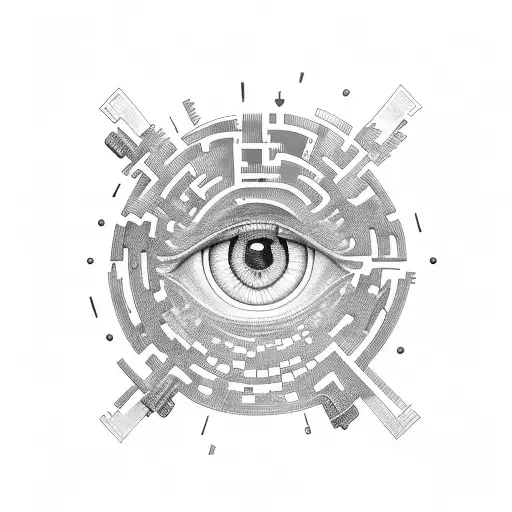 A pair of eyes surrounded by a maze of hustle and bustle tattoo design idea