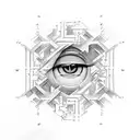 A pair of eyes surrounded by a maze of hustle and bustle tattoo design idea