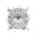 A pair of eyes surrounded by a maze of hustle and bustle tattoo design idea