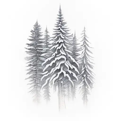 create a sleeve tattoo using a lake, a ski mountain, evergreen trees. tattoo design idea