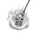 Flaming sword engulfed in smoke tattoo design idea