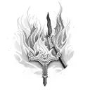 Flaming sword engulfed in smoke tattoo design idea