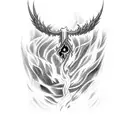 Flaming sword engulfed in smoke tattoo design idea
