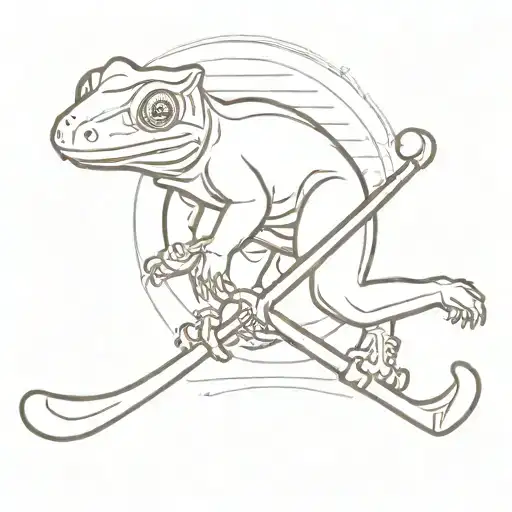 A tattoo featuring a crested gecko playing hockey in a Minnesota-themed setting tattoo design idea