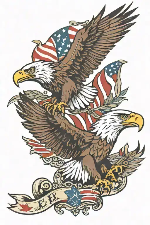 eagles and flags and 3 kids names tattoo design idea