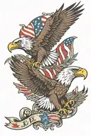 eagles and flags and 3 kids names tattoo design idea