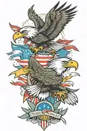 eagles and flags and 3 kids names tattoo design idea