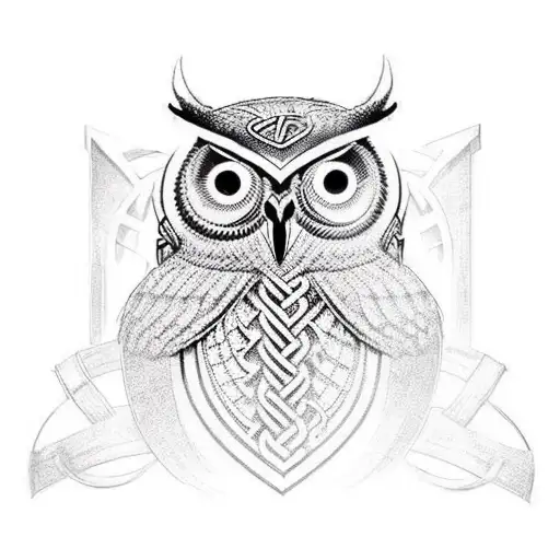 viking owl knotwork tattoo design idea