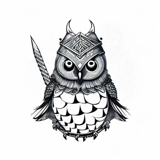 stoned viking mushroom owl tattoo design idea