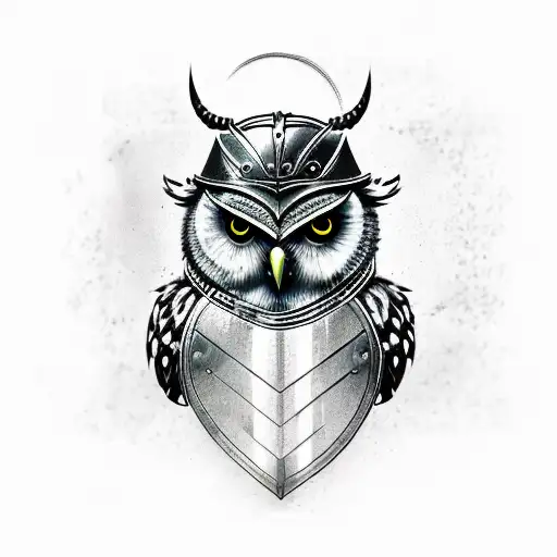 owl with viking helmet tattoo design idea