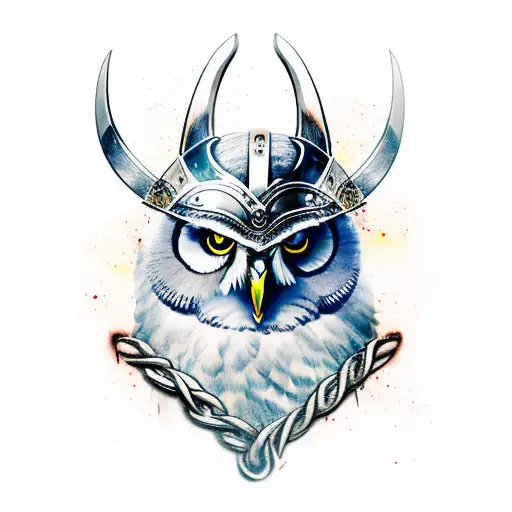 viking with owl helmet tattoo design idea