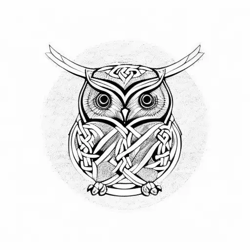 viking owl knotwork tattoo design idea