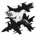 4 F16 jets missing man formation silhouet with "til valhall" as text tattoo design idea