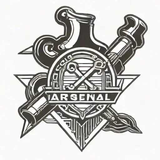 A stylized blackwork design of the Arsenal Gunners logo with a trading graph incorporated into the background tattoo design idea